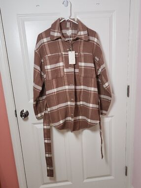 a.new day Brown and Cream Plaid Shacket